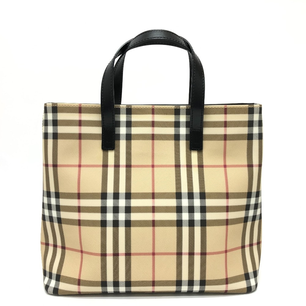 バーバリー BURBERRY トートバッグ チェック カバン ハンドバッグ PVC/レザー ベージュ