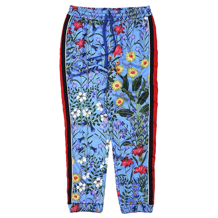 SALE【極美品】GUCCI グッチ パンツ イージー サイズ S レディース ボタニカル フローラル 花柄 ジャージー コットン混 シェリーライン ウェブストライプ ジョガー リブ ボトムス マルチカラー イタリア製
