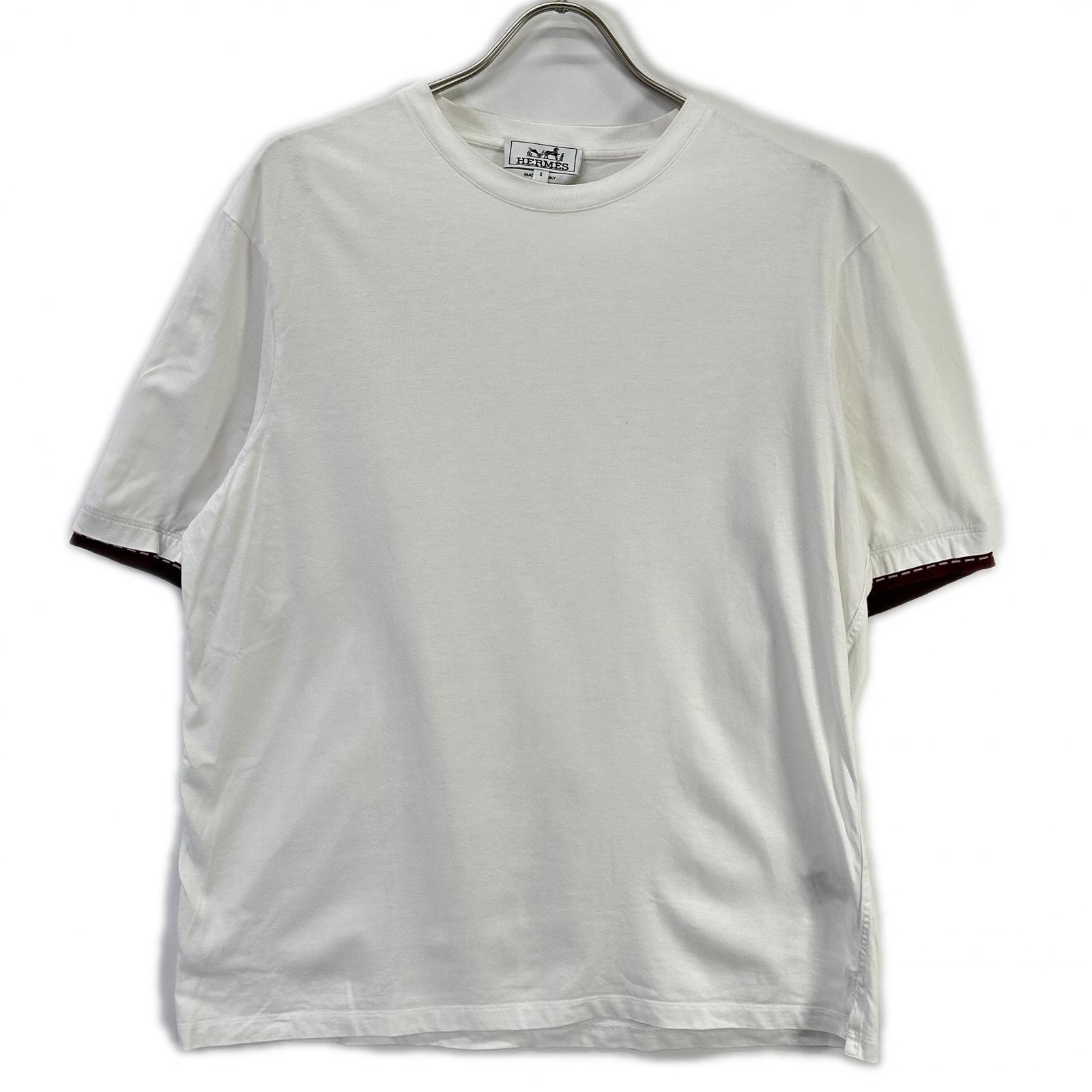 エルメス 12-575 スリーブレイヤード ホワイト クルーネック Tシャツ S