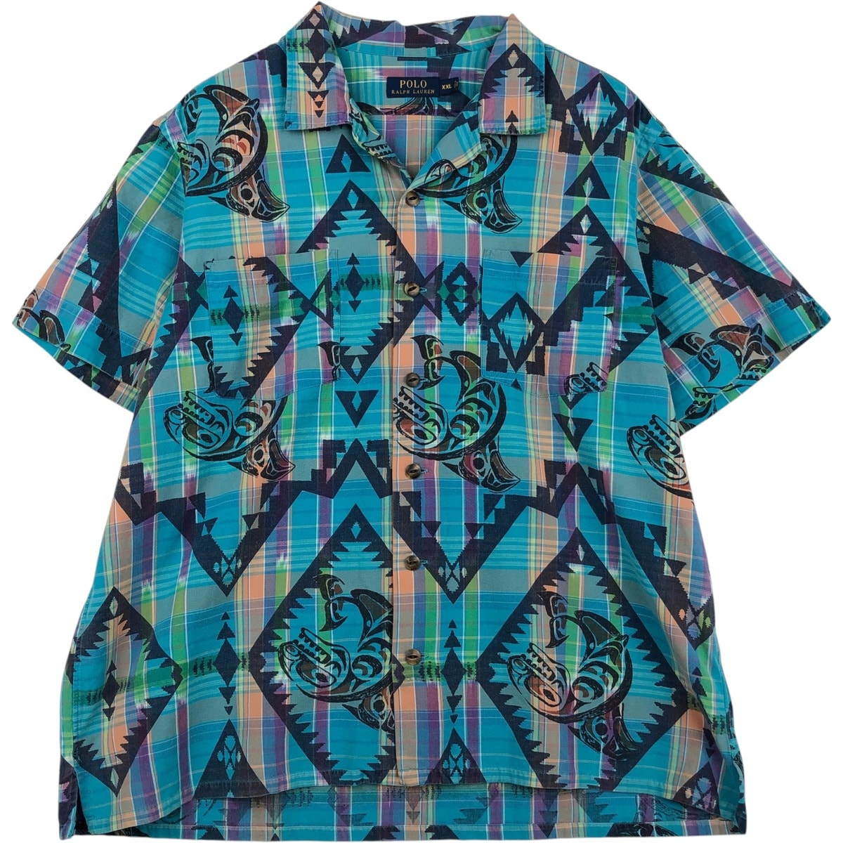 古着 ラルフローレン Ralph Lauren POLO RALPH LAUREN 総柄 チェック柄 オープンカラー ハワイアンアロハシャツ ボックスシャツ メンズXXL相当/eaa639488
