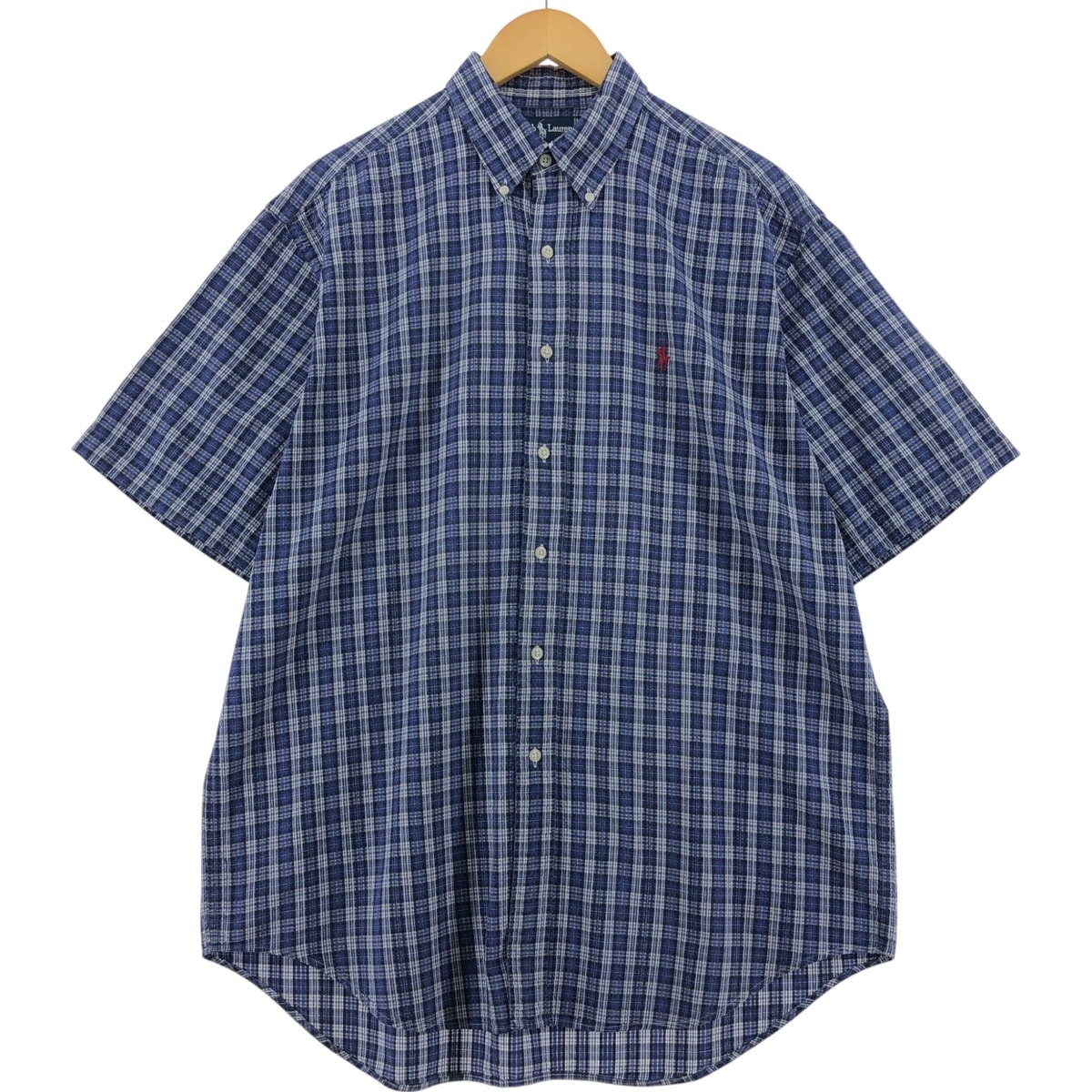 古着 ラルフローレン Ralph Lauren BLAIRE シアサッカー 半袖 ボタンダウン チェックシャツ メンズL相当/eaa535590
