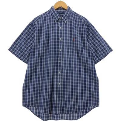 古着 ラルフローレン Ralph Lauren BLAIRE シアサッカー 半袖 ボタンダウン チェックシャツ メンズL相当/eaa535590