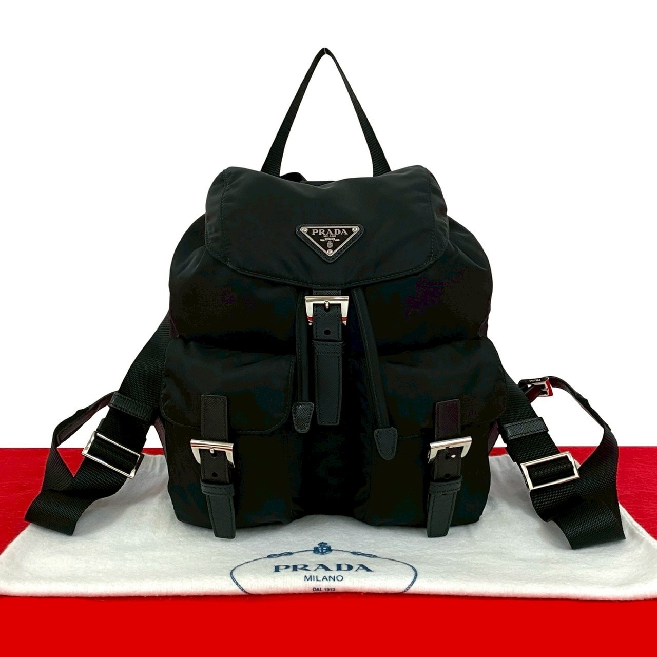 PRADA プラダ 三角ロゴ 金具 ナイロン レザー リュックサック ブラック
 05157