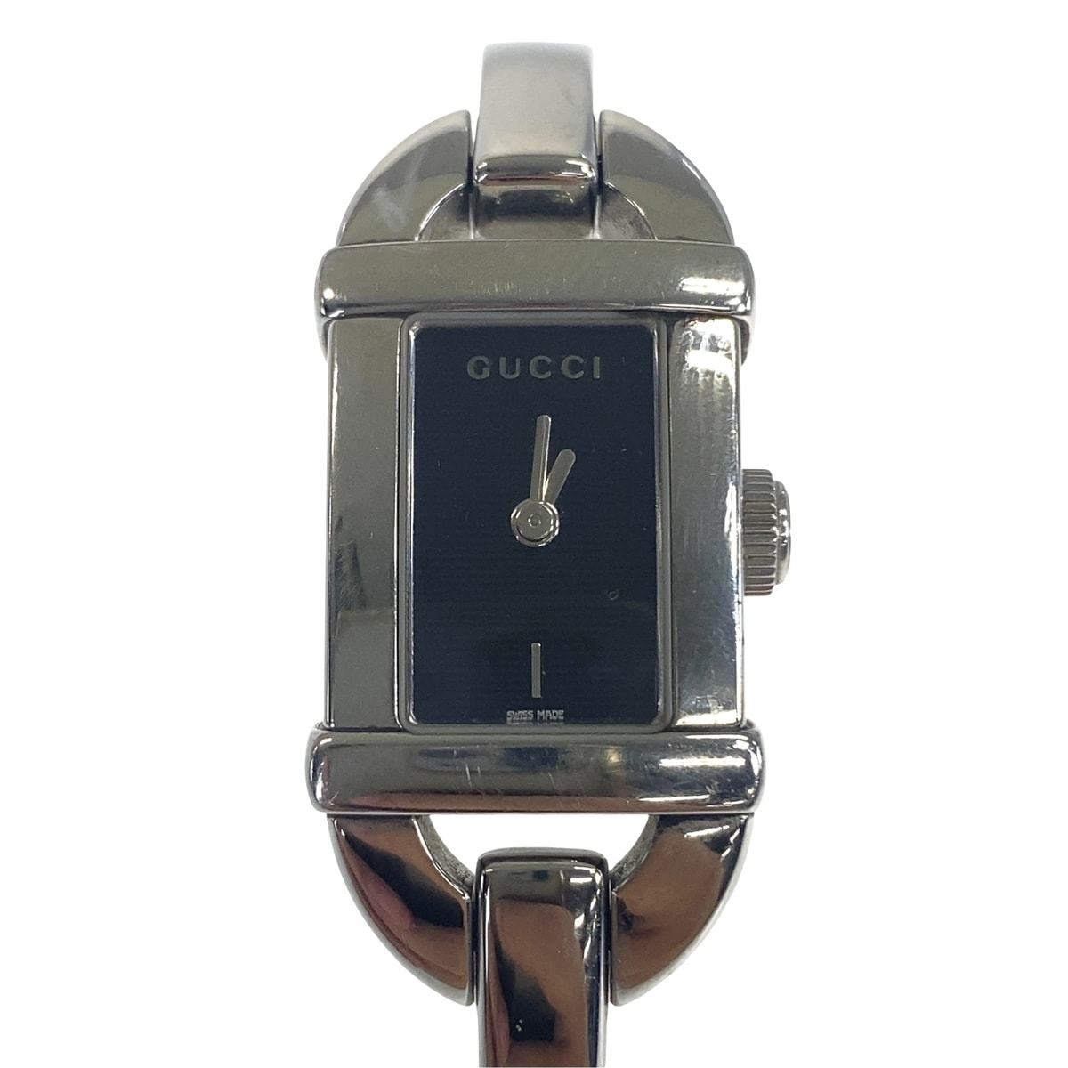 GUCCI グッチ ヴィンテージ シルバー ブラック ステンレススチール 腕時計 クオーツ ブラック文字盤 1-0289039 【中古】