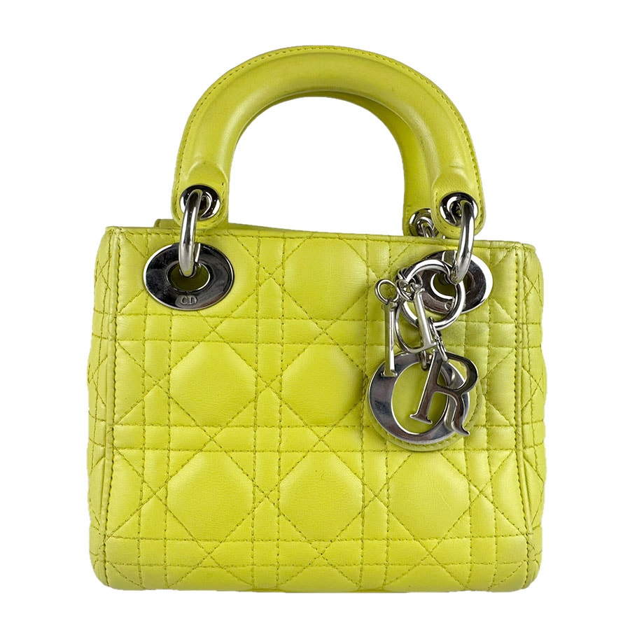 クリスチャンディオール Christian Dior ハンドバッグ ショルダーバッグ レデディオール レザー イエローグリーン シルバー レディース【中古】 z9428