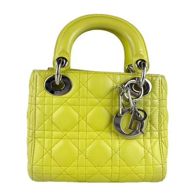 クリスチャンディオール Christian Dior ハンドバッグ ショルダーバッグ レデディオール レザー イエローグリーン シルバー レディース【中古】 z9428