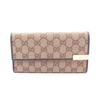 グッチ GUCCI GGキャンバス 二つ折り長財布 財布 キャンバス レザー レディース ベージュ系 / ブラウン系 291099 【中古】