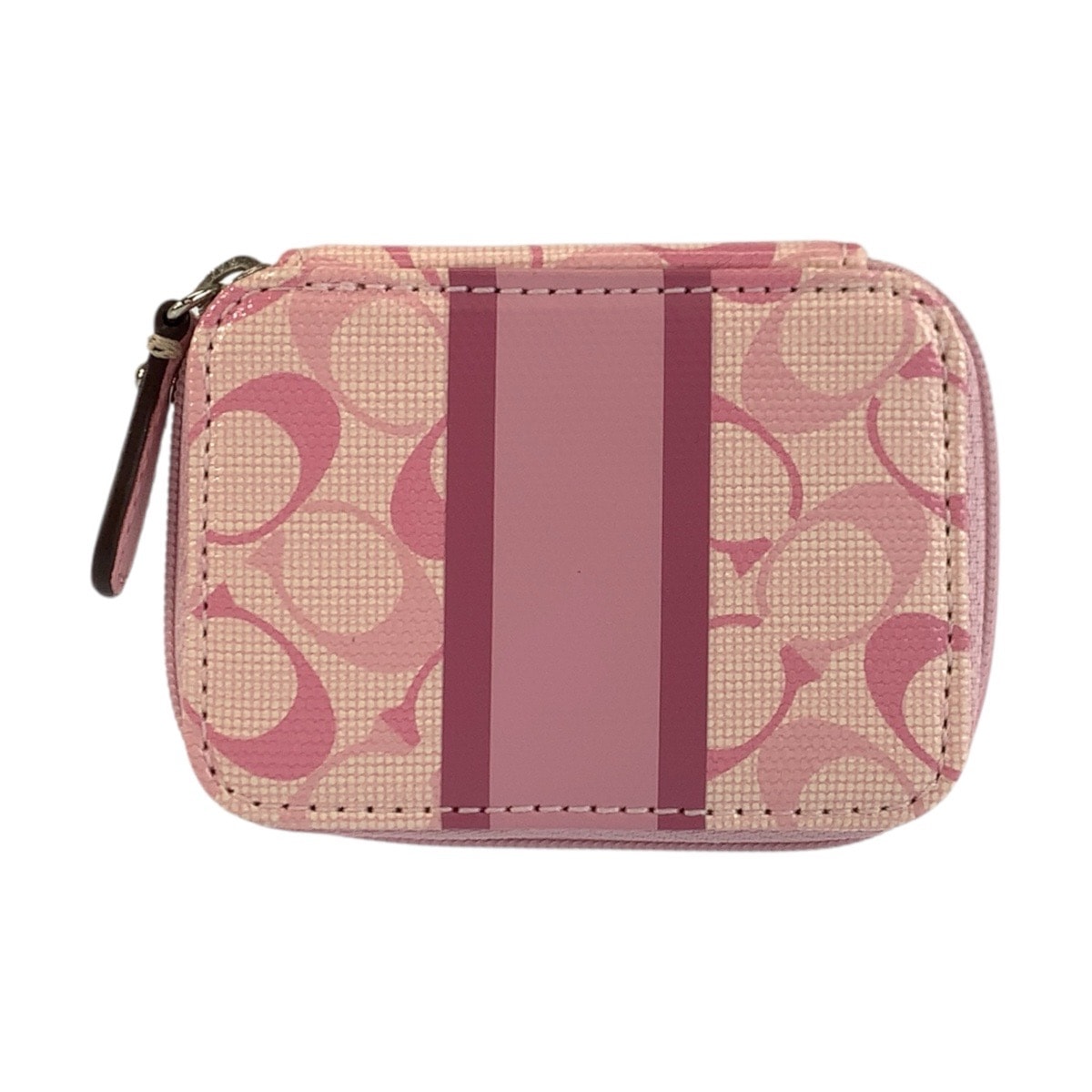 美品 COACH コーチ シグネチャー ピンク シルバー金具 PVC ポーチ ピルケース 小物入れ 601888 【中古】