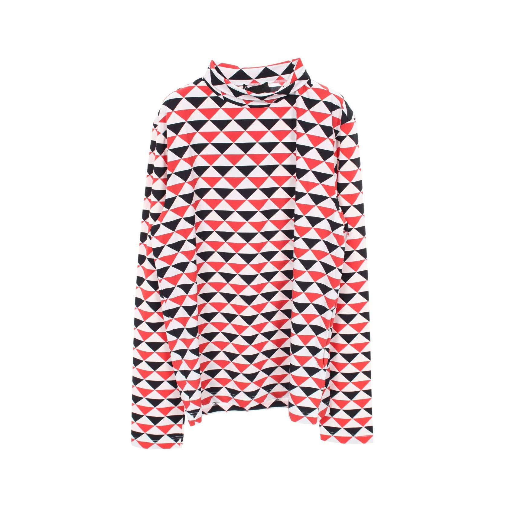 プラダ PRADA ジオメトリック ストレッチ カットソー 衣料品 トップス ナイロン メンズ ホワイト系 / ブラック系 / レッド系 UJL188 【中古】