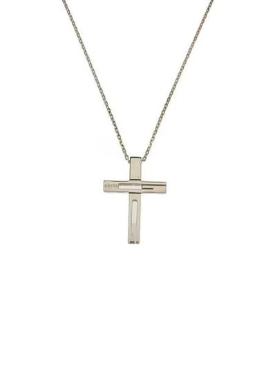 GUCCI G Motif Cross Necklace "Silver"