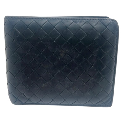 BOTTEGAVENETA ボッテガヴェネタ イントレチャート ブラック 黒 レザー 二つ折り財布 折財布 コンパクトウォレット 600538 【中古】