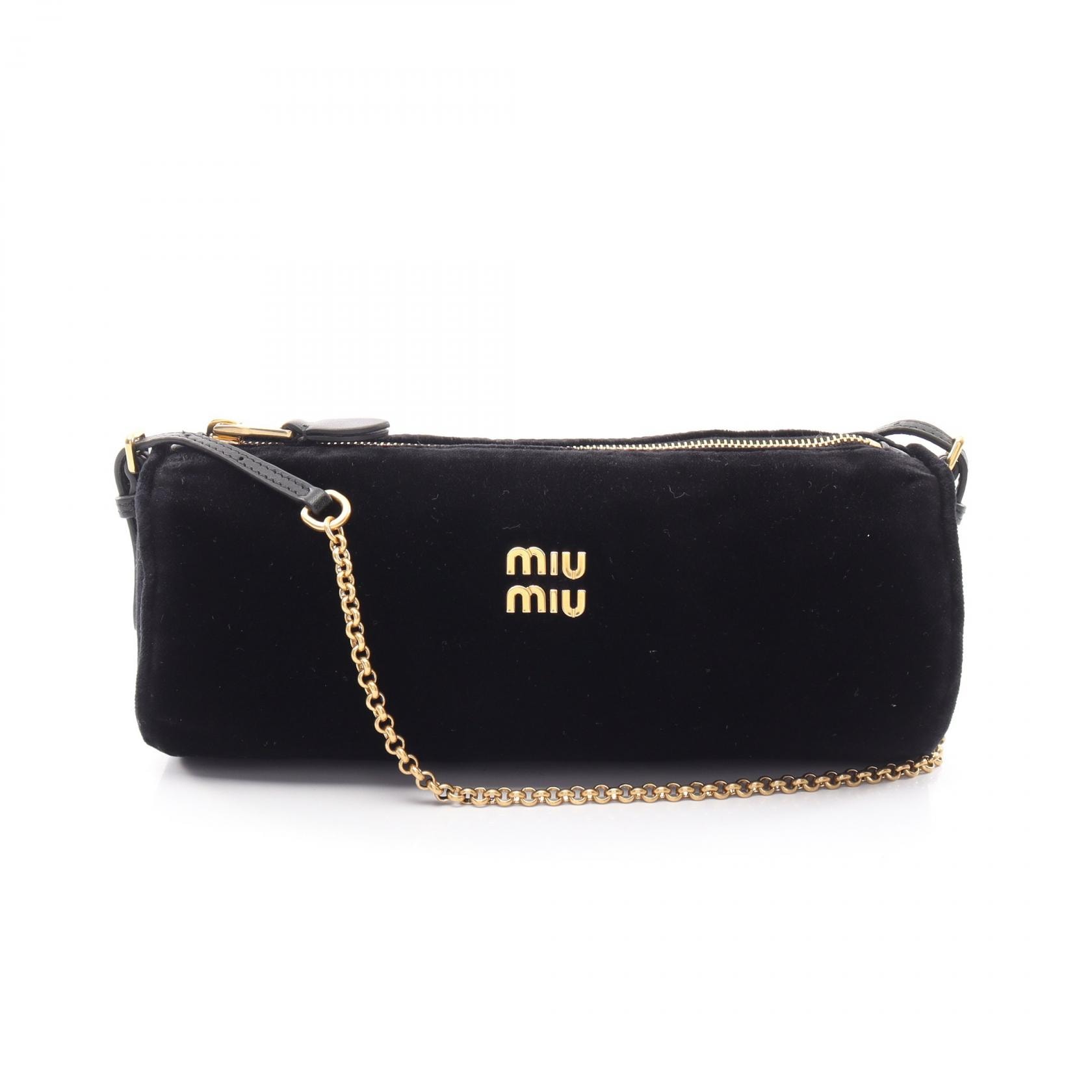 ミュウ ミュウ Miu Miu ショルダーポーチ ショルダーバッグ バッグ ファブリック レザー レディース ブラック系 5NE851 【中古】
