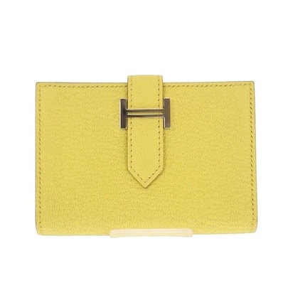 エルメス HERMES ベアン カードケース シェーブル イエロー系 シルバー金具 レディース【中古】【Aランク】