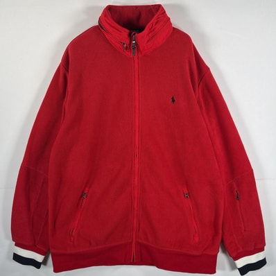 古着 90's/90年代 ポロバイラルフローレン Polo by Ralph Lauren フリースジャケット ビッグサイズ フルジップ XLT TALL レッド メンズ