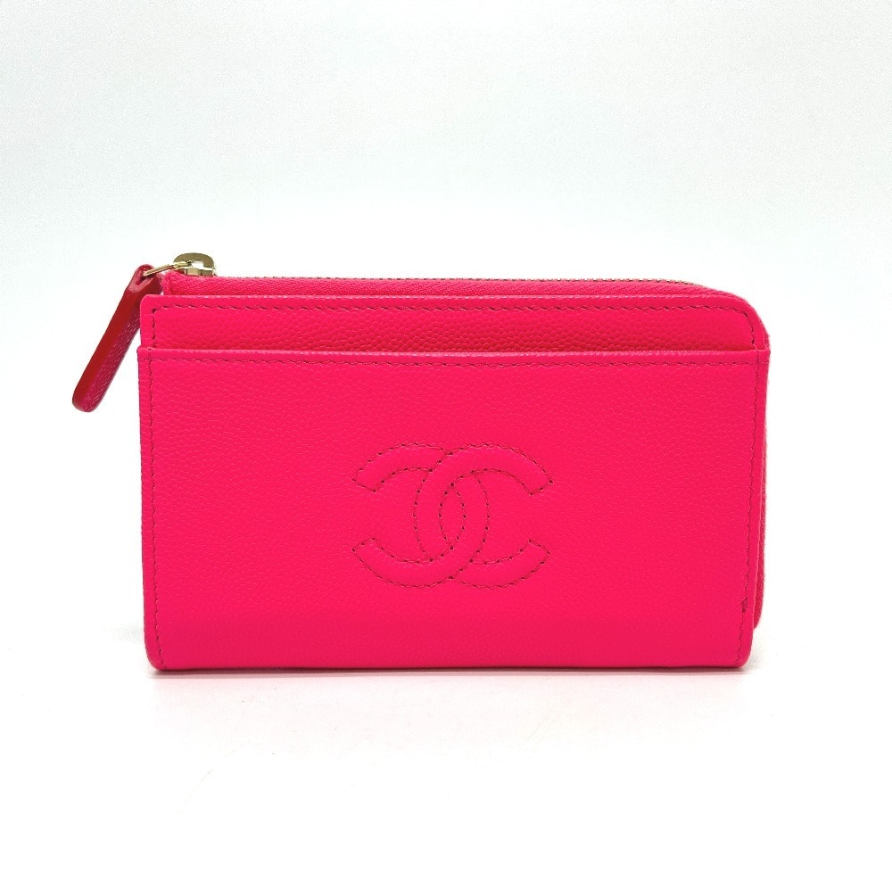 シャネル CHANEL フラグメントケース ジップ コンパクトウォレット AP4661 クルーズ コレクション カードケース ウォレット 財布 コインケース キャビアスキン ピンク 未使用
