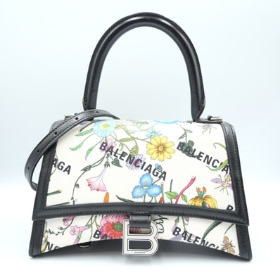 GUCCI(グッチ)×BALENCIAGA(バレンシアガ)ザ ハッカー プロジェクト フローラ アワーグラス ハンドバッグ ショルダーバッグ 2WAY 花柄 キャンバス レザー マルチカラー ブラック 681697【中古】