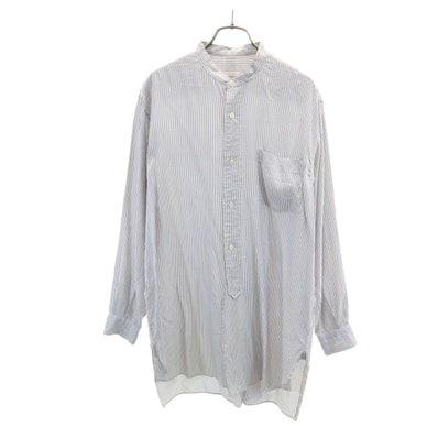 COMOLI コモリ 日本製 シルク ストライプ柄 長袖 バンドカラーシャツ 2 ホワイト