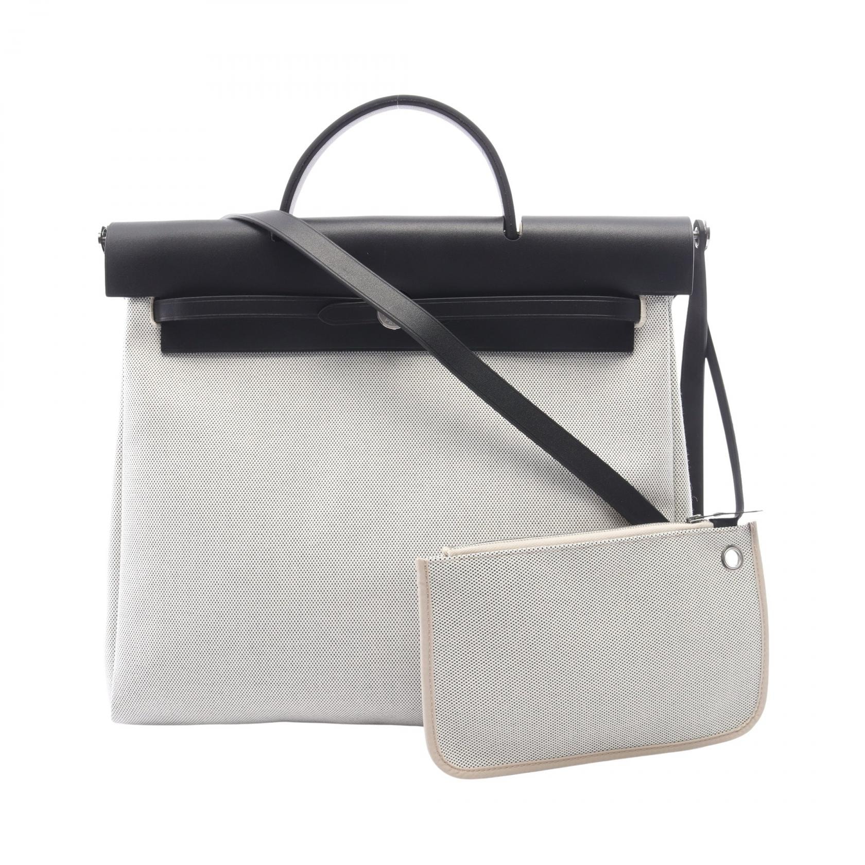 エルメス HERMES エールバッグジップMM 2WAY ハンドバッグ バッグ トワルオフィシエ / ヴァッシュハンター トワルオフィシエ W刻印(2024年製造) レディース ホワイト系 / ブラック系 【中古】