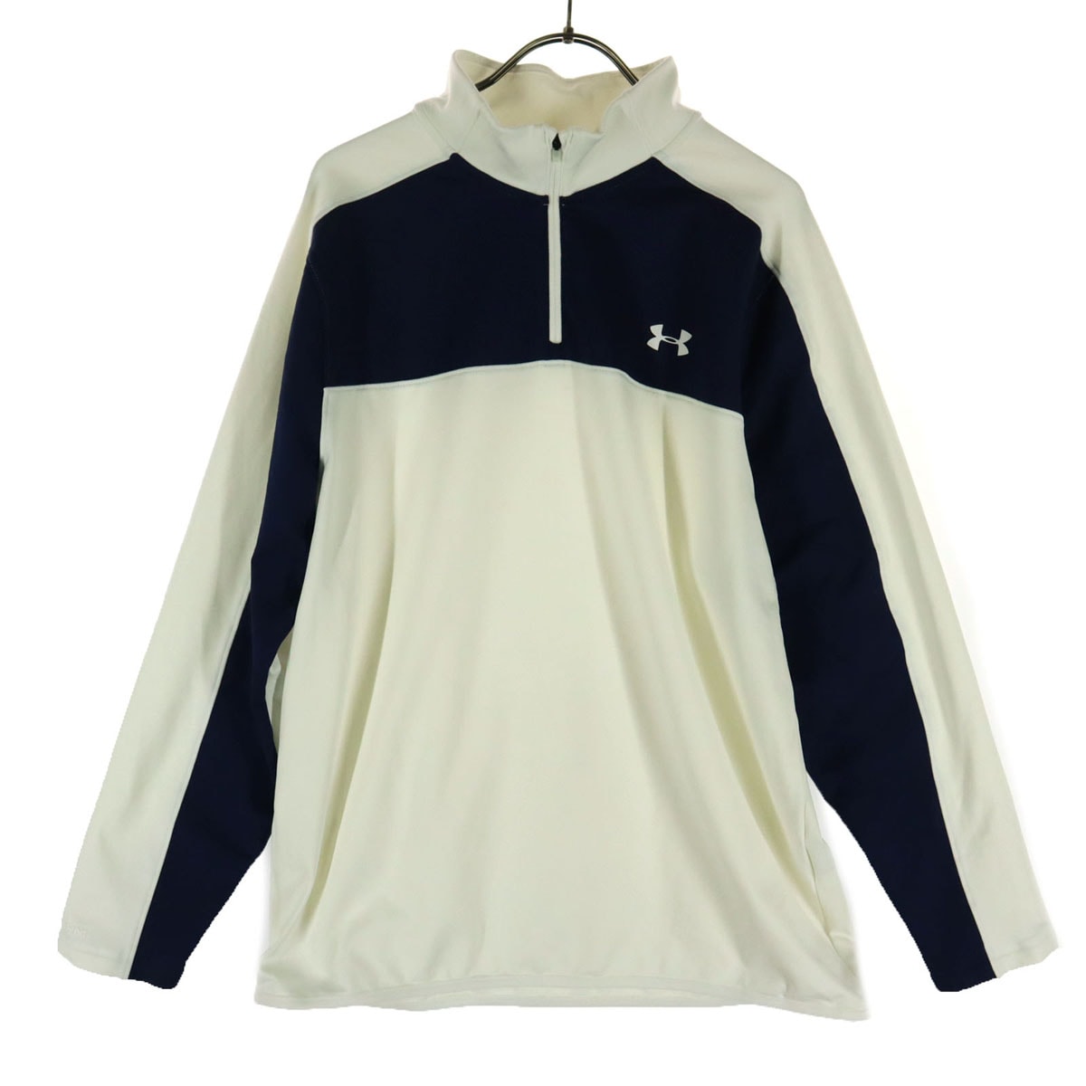 UNDER ARMOUR アンダーアーマー COLDGEAR ワンポイントロゴ バイカラー 長袖 ハーフジップ トラックジャケット LG ホワイト