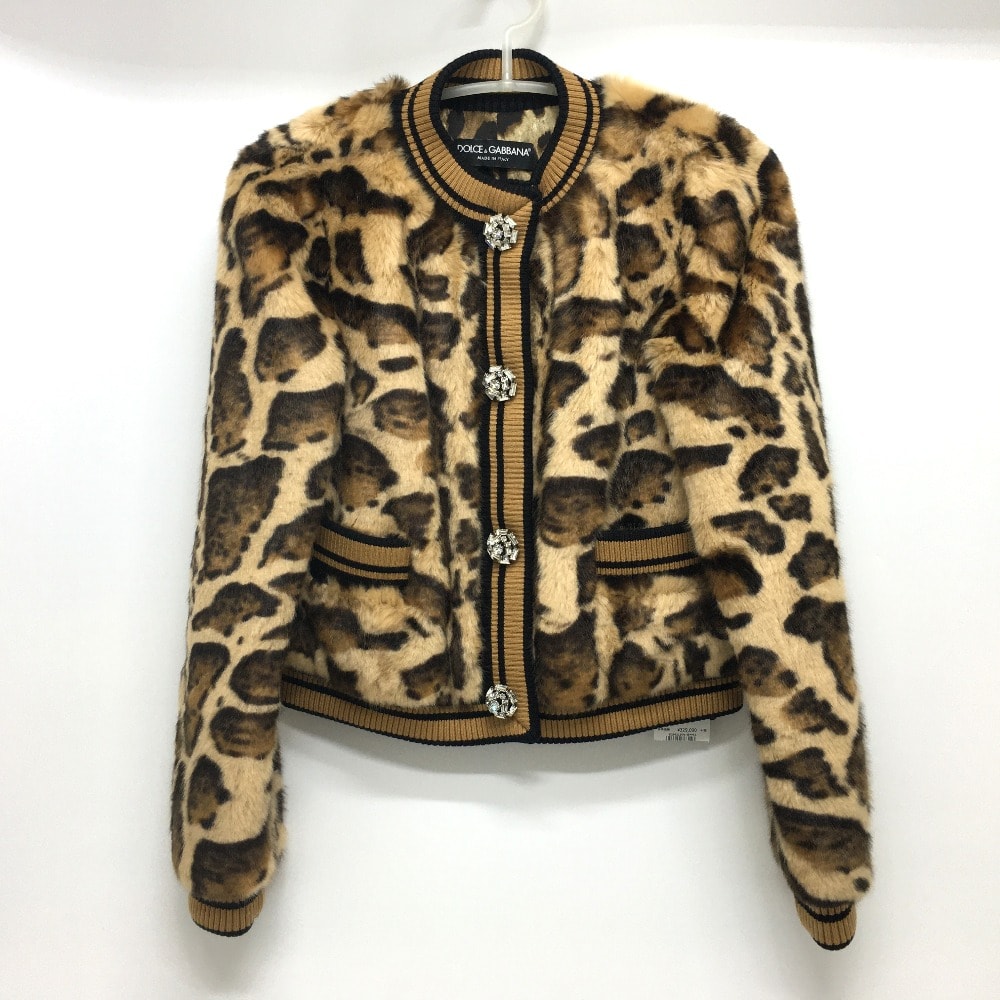 ドルチェアンドガッバーナ DOLCE&GABBANA フェイクファー F28JLZ レオパード 上着 アウター ヒョウ柄 ブルゾン アクリル ブラウン 未使用