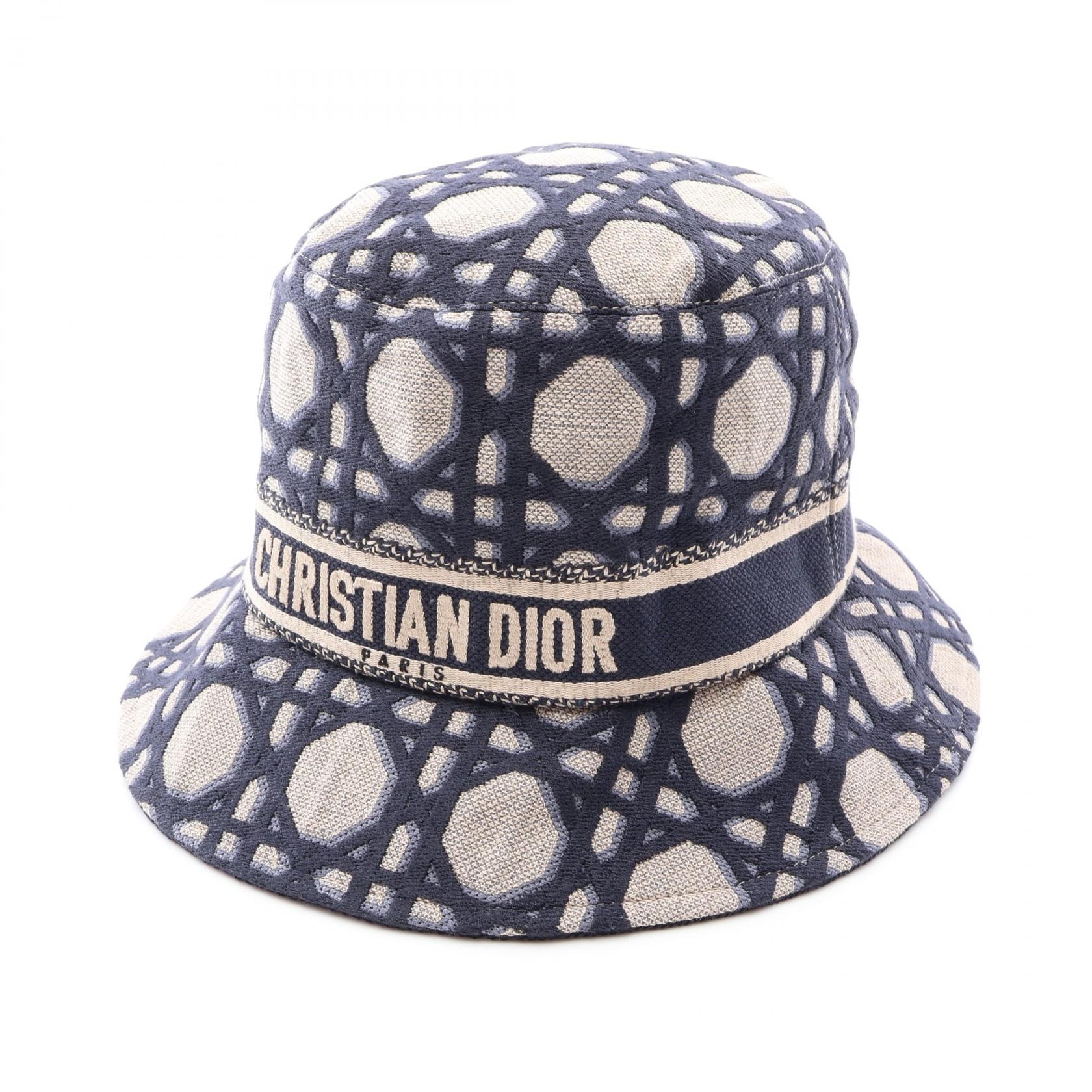 ディオール Dior D-Bobby ボブハット マクロカナージュ バケット ハット 帽子 コットン レディース ベージュ系 / ネイビー系 【中古】