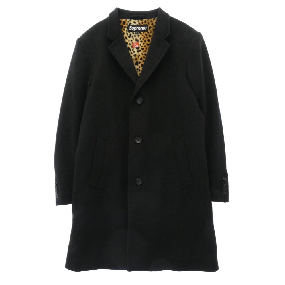 Supreme シュプリーム コート 17AW Loro Piana Wool Overcoat ウール チェスター オーバーコート 裏地レオパード ブラック系 マルチカラー系 M【中古】