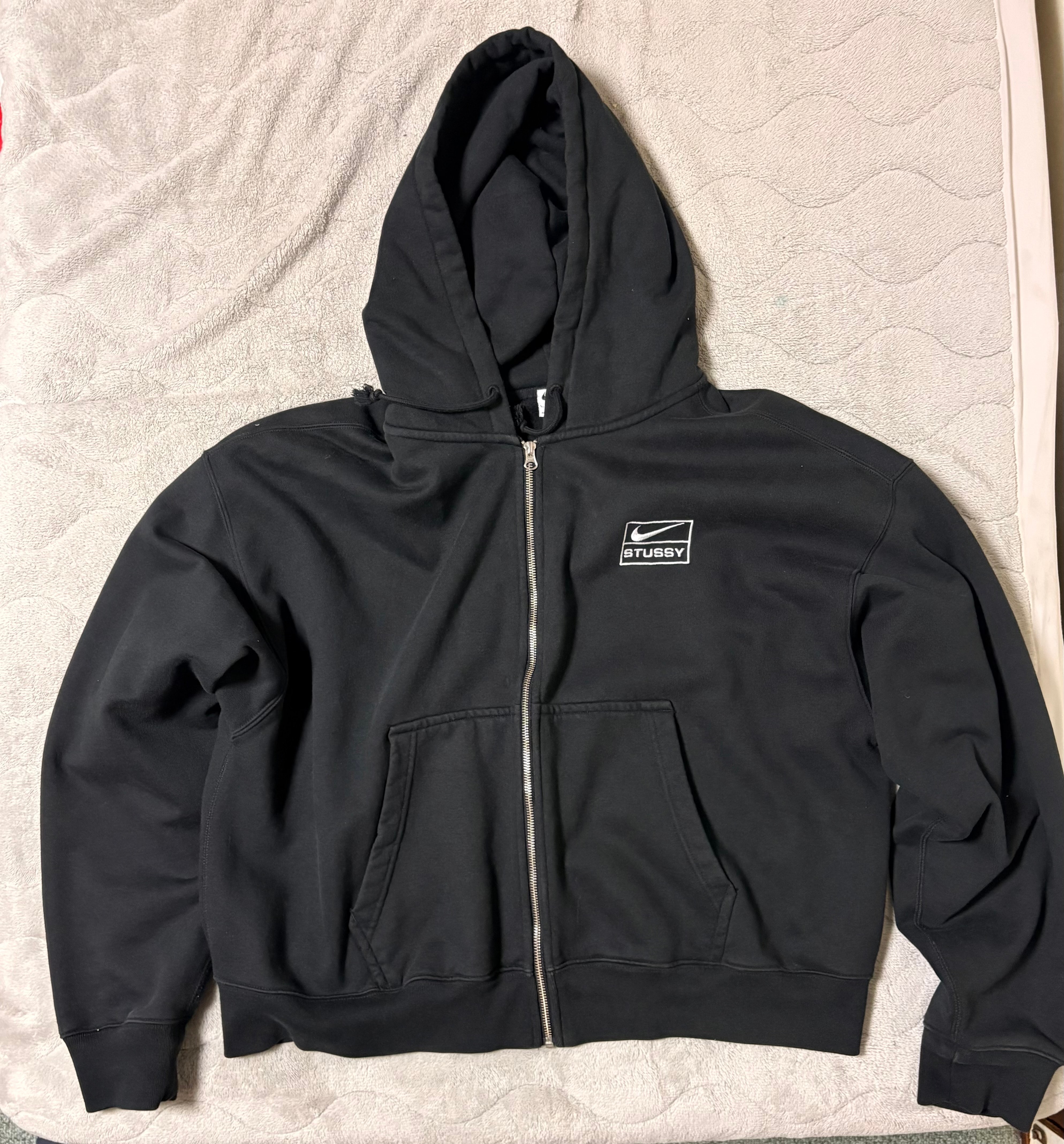 Stussy x Nike Stone Washed Fleece Zip Hoodie "Black" (US Size) FJ9175-010