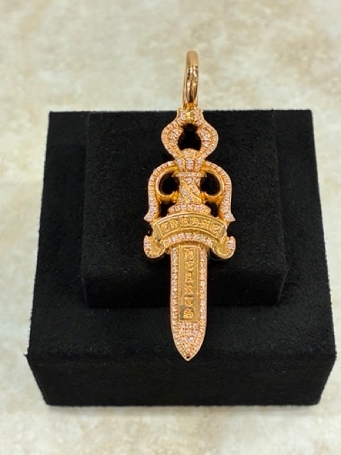 Chrome Hearts 22K Double Dagger Pave Diamond Charm "Yellow Gold"