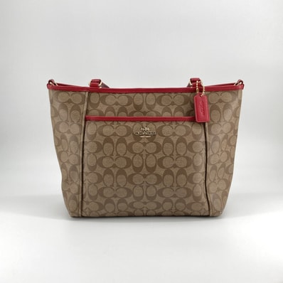 COACH(コーチ) シグネチャー 2WAY レザー F33998 トートバッグ ベージュ×レッド