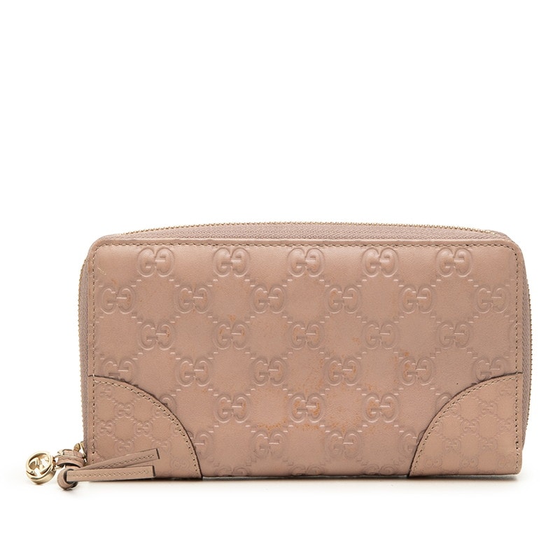 グッチ グッチシマ ラウンドファスナー 長財布 323397 ベージュ系 レザー レディース GUCCI 【中古】
