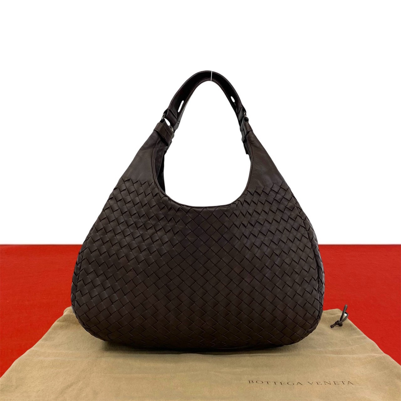 BOTTEGA VENETA ボッテガヴェネタ カンパーナ イントレチャート レザー ハンドバッグ ブラウン
 c41-6