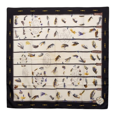 エルメス カレ90 Flies フライ スカーフ 大判 ブラック マルチカラー シルク レディース HERMES 【中古】