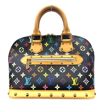 LOUIS VUITTON 美品 ルイヴィトン アルマ PM モノグラムマルチカラー ノワール ハンドバッグ M92646 PVC ヌメ革 レザー FL0056 ブラック ミニボストン Y2K 村上隆 LV ヴィトン ABランク 中古 鑑定済 ヴィトンバッグ