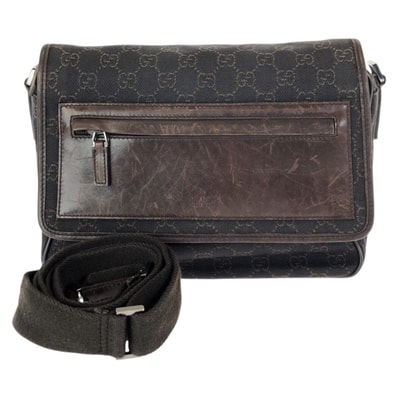 GUCCI グッチ ダークブラウン シルバー金具 GGキャンバス レザー/ ショルダーバッグ メッセンジャーバッグ 602132 【中古】