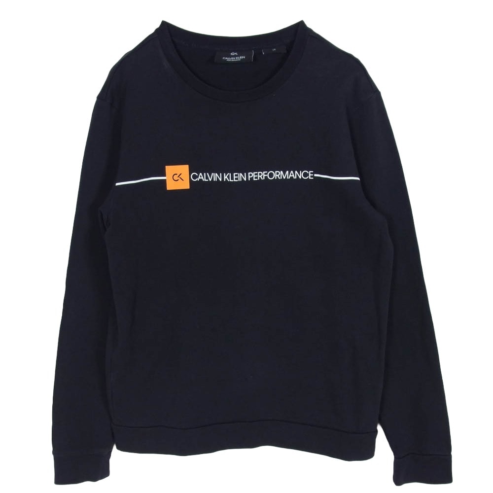 CALVIN KLEIN カルバンクライン スウェット 4MF9W364 ライン ロゴプリント コットン スウェット 長袖 Tシャツ ブラック系 L【中古】
