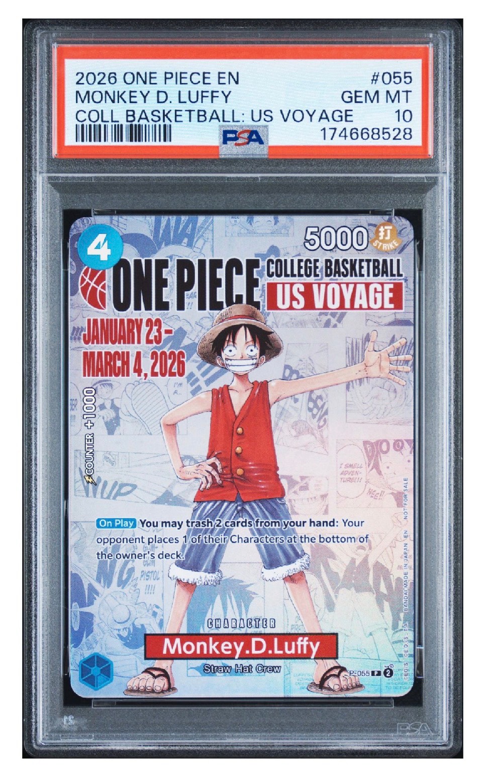 モンキー・D・ルフィ:P (開封済) [P-055]【英語版】(プロモーションカード「ワンピース カレッジ バスケットボール:USボヤージュ」)