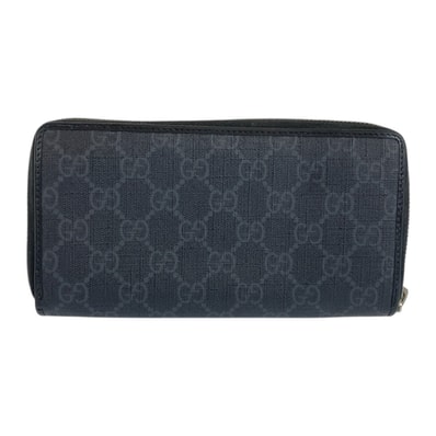 美品 GUCCI グッチ インターロックング ブラック 黒 シルバー金具 GGスプリームキャンバス レザー/ 長財布 ロングウォレット 505932 【中古】