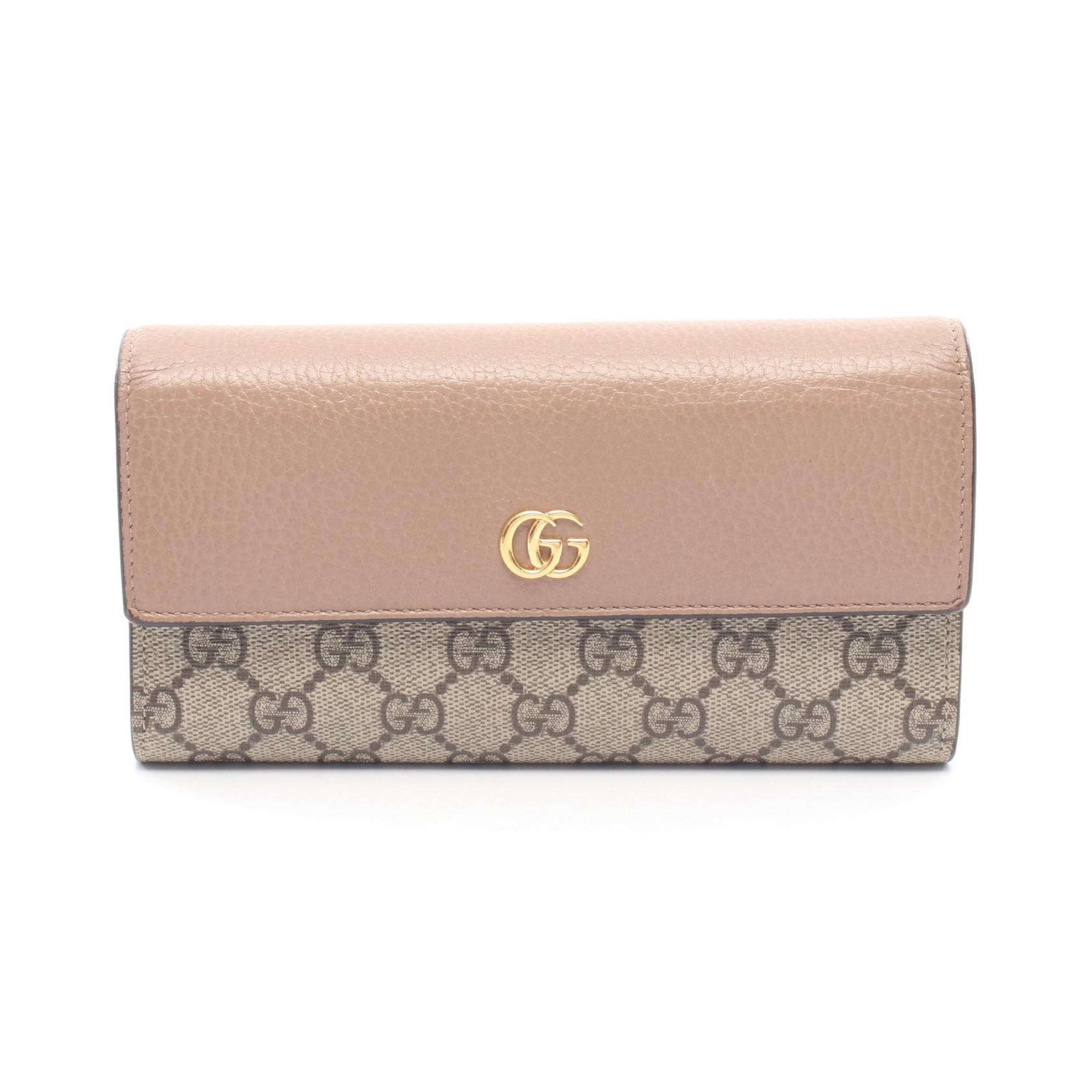 グッチ GUCCI プチマーモント コンチネンタルウォレット 二つ折り長財布 財布 レザー PVC レディース ピンク系 / ベージュ系 / ブラウン系 456116 【中古】