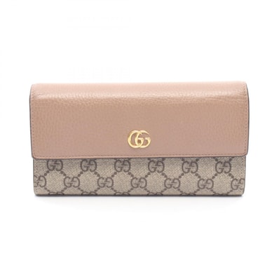 グッチ GUCCI プチマーモント コンチネンタルウォレット 二つ折り長財布 財布 レザー PVC レディース ピンク系 / ベージュ系 / ブラウン系 456116 【中古】