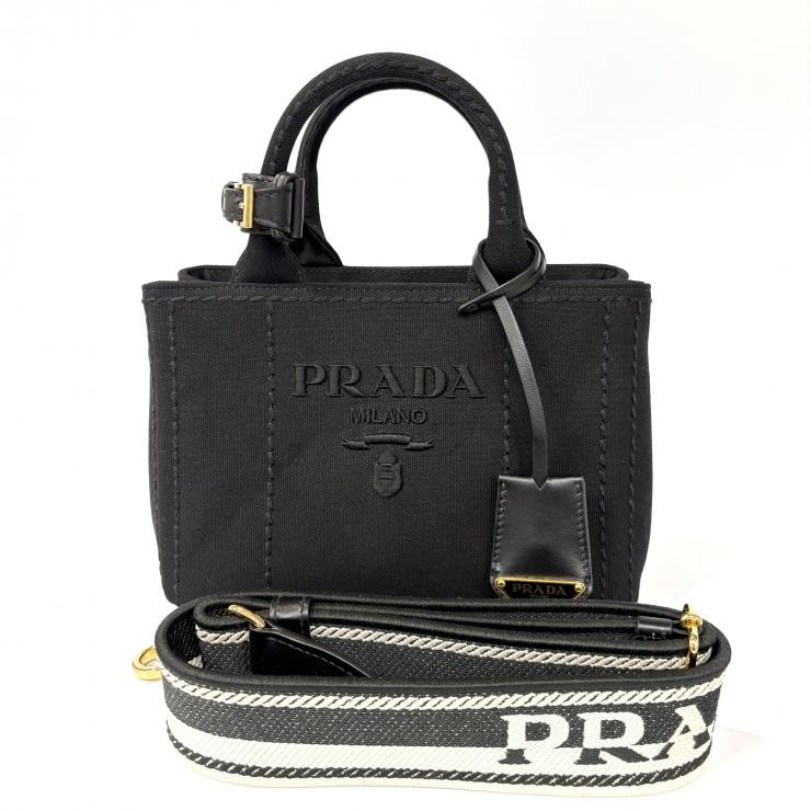 PRADA カナパ CANAPA RICAMO 1BA038 コットンキャンバス ミニ ハンドバッグ ブラック 2WAY ショルダーバッグ 鑑定済み 正規品 プラダ