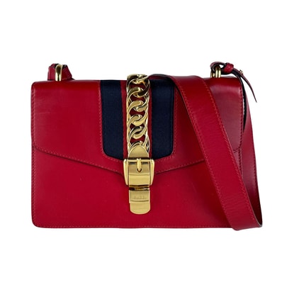 グッチ GUCCI ショルダーバッグ シルヴィ レザー レッド レディース 421882【中古】 z10716