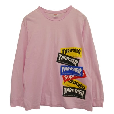 Supreme シュプリーム カットソー 21AW Multi Logo L/S Tee マルチ ロゴ 長袖 Tシャツ カットソー ピンク系 マルチカラー系 XL【中古】