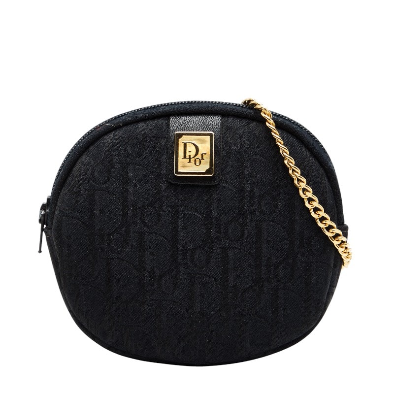 ディオール トロッター ロゴ チェーン ショルダーバッグ コインケース 小銭入れ ブラック キャンバス レディース Dior 中古