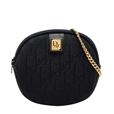 ディオール トロッター ロゴ チェーン ショルダーバッグ コインケース 小銭入れ ブラック キャンバス レディース Dior 中古