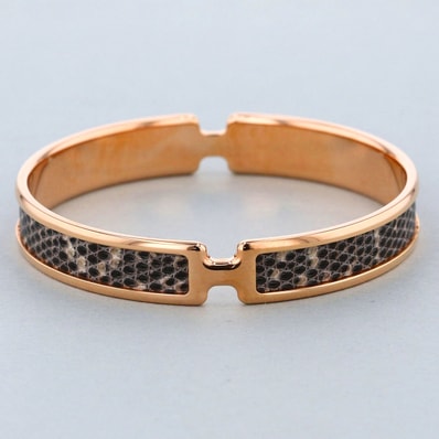 HERMES エルメス オランプ バングル リザード メタル ブラック ピンクゴールド レディース【中古】