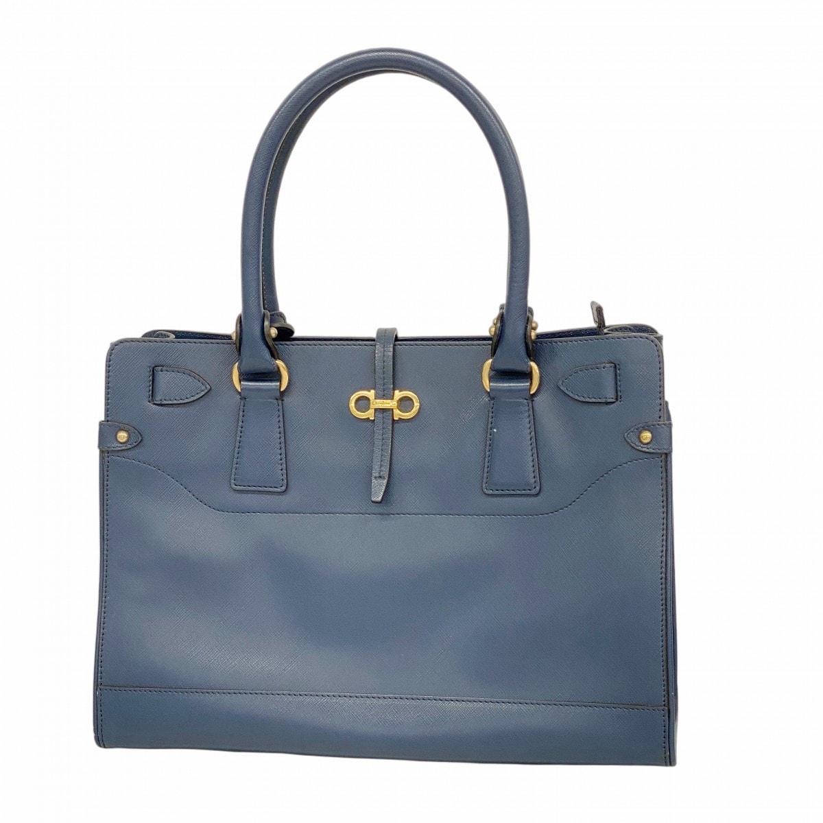 【6dc3065】サルヴァトーレフェラガモ ハンドバッグ ガンチーニ レザー ネイビー ゴールド金具【中古】レディース