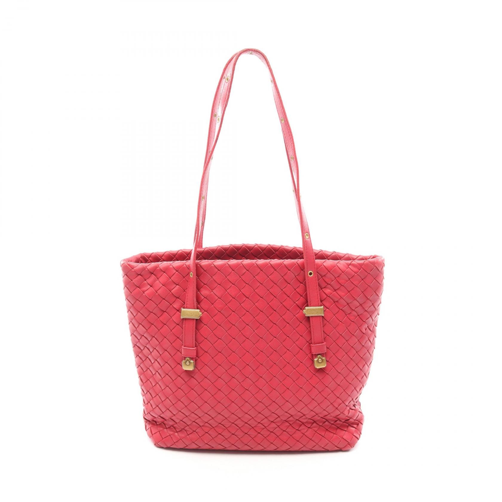 ボッテガヴェネタ BOTTEGA VENETA イントレチャート トートバッグ バッグ レザー レディース レッド系 【中古】