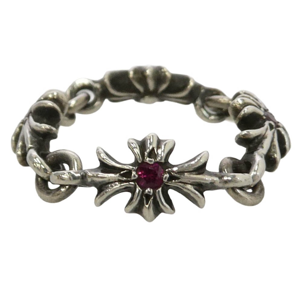 CHROME HEARTS クロムハーツ(原本無) RING TNY E CH PLS タイニーECHプラス ピンクサファイヤ リング シルバー系 レッド系 約9号【中古】