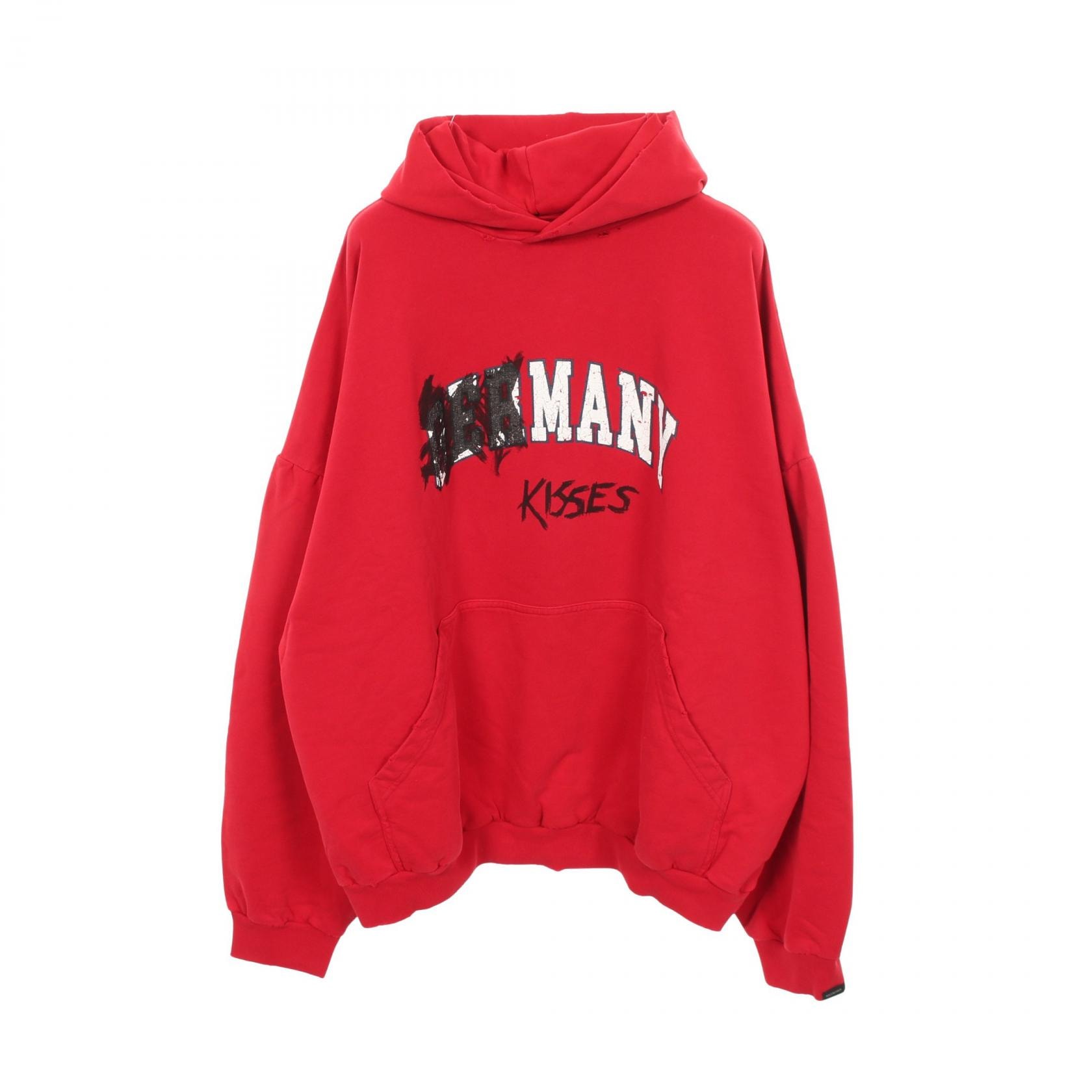 バレンシアガ BALENCIAGA MANY KISSES ダメージ加工 パーカー 衣料品 トップス コットン メンズ レディース レッド系 761458 【中古】