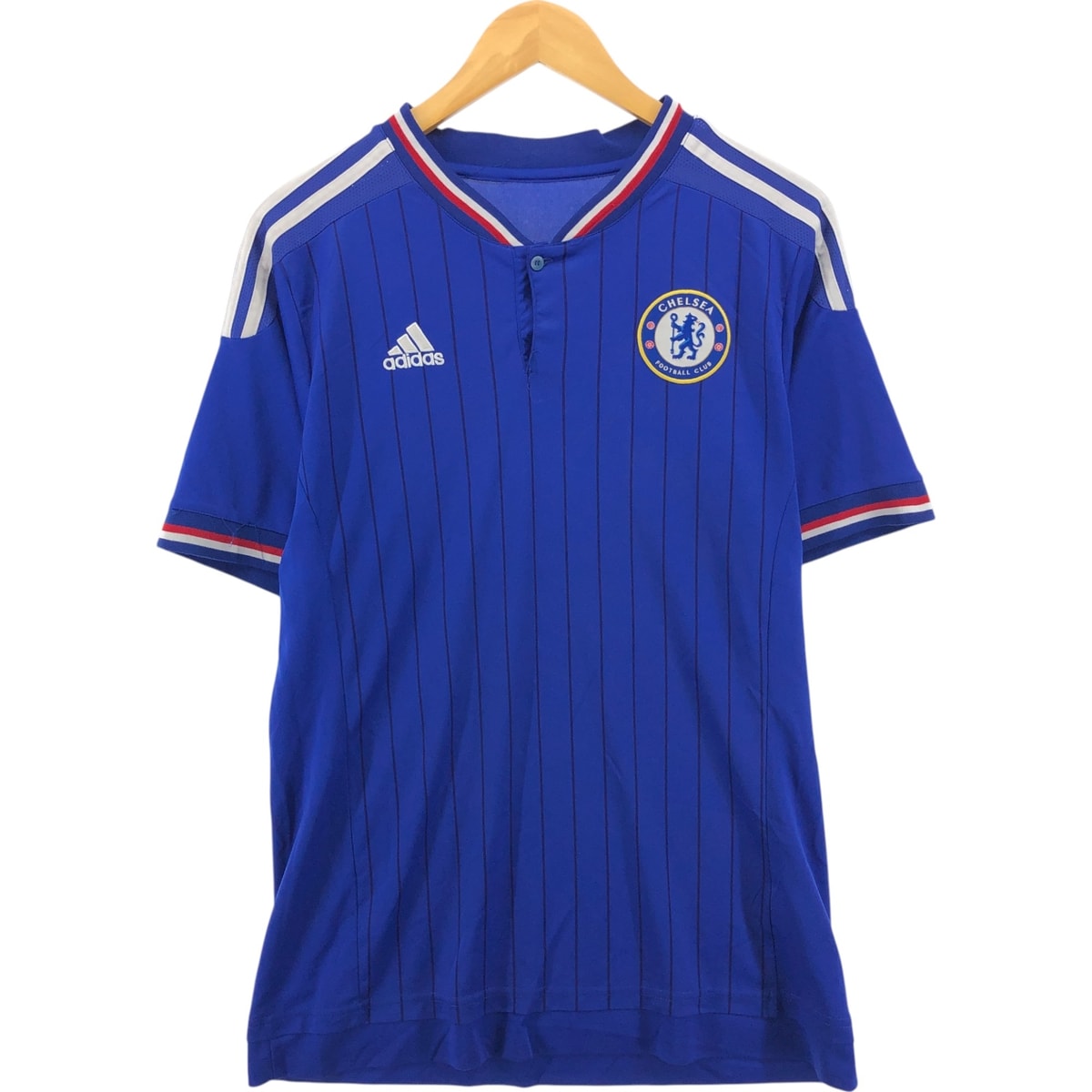 古着 アディダス adidas PREMIER LEAGE プレミアリーグ CHELSEA FC チェルシーFC ストライプ柄 ヘンリーネック サッカーユニフォーム ゲームシャツ メンズS相当/eaa552759